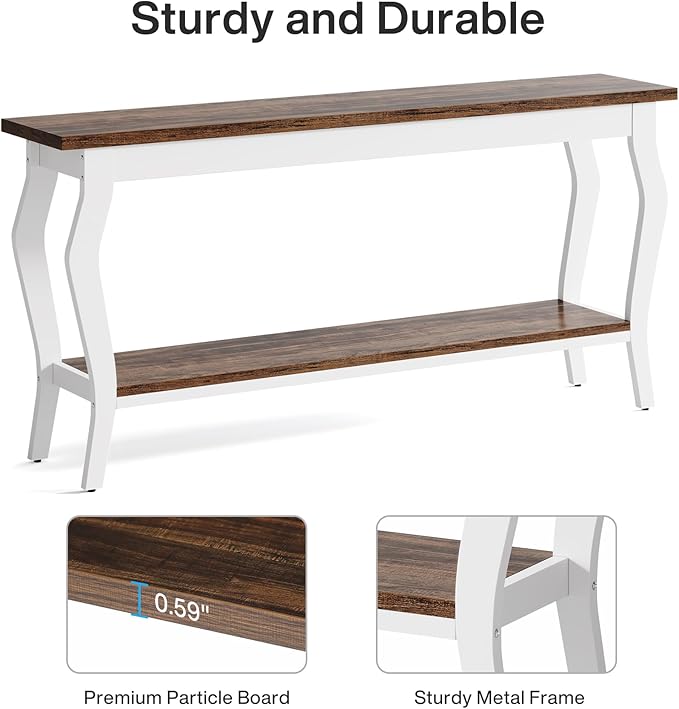 Tribesigns 70.9 Inches Extra Long Sofa Table Behind Couch, Vintage Console Entry Table with 2-Tier Storage for Hallway, Entryway, Living Room, White & Brown