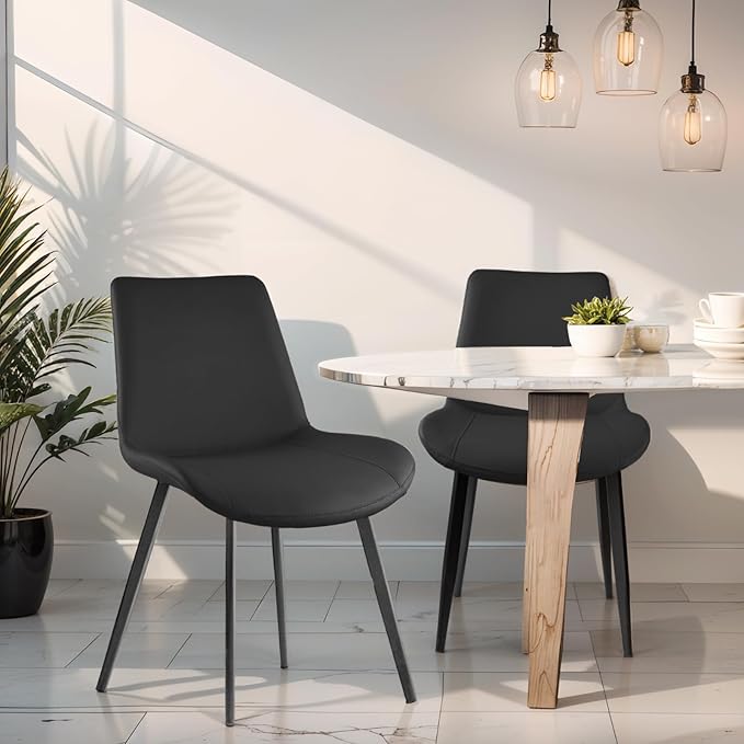 Dining Chairs, Modern PU Leather Dining Room Chair with Sturdy Metal Legs, Upholstered Seat Dinner Chairs Accent Side Chairs for Indoor Kitchen Living Room (Black, Set of 4)