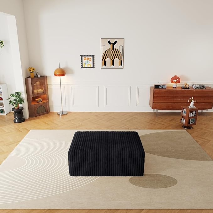 Cloud Sectional Couch with L-Shape Chaise,4 Seat Modern Modular Sofa with Deep Seat (Black, Ottoman)