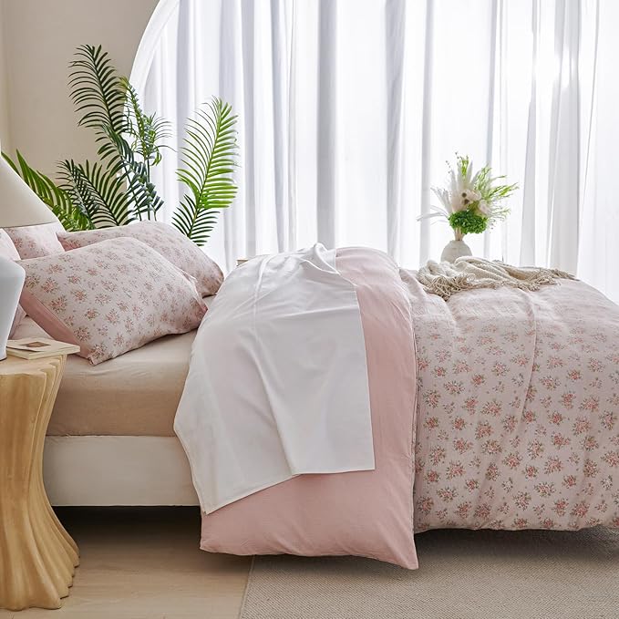 Floral King Comforter Set 3 Pieces Soft Cute Floral Bedding Comforter Lightweight Garden Style King Floral Botanical Comforter Set for All Seasons 1 Comforter and 2 Pillowcases