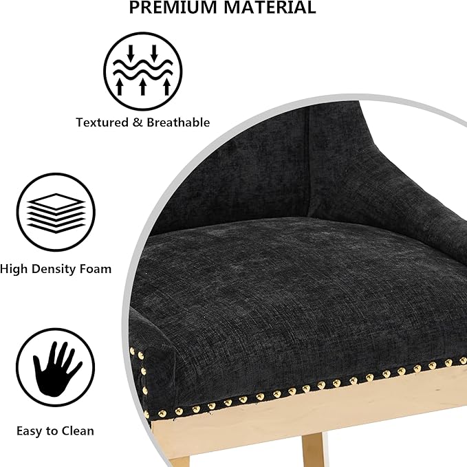 Luxury Fabirc Upholstered Dining Chairs Set of 6,Neutral Chenille Kitchen Room Chair with Nailhead Trim,6 Piece Modern Side Chairs for Dining Room,Living Room,Bar (Black-Gold, Set of 6)