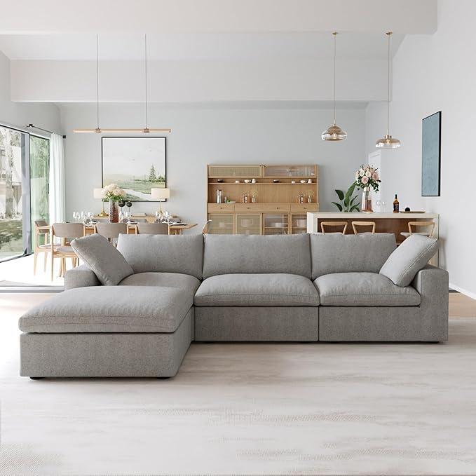JACH L-Shaped Cloud Sectional Sofa for Living Room, Modular Convertible Sofa, Modern Comfy Couch, Covers Removable, Ottomans with Storage, Cloud Couch Furniture for Living Room Apartment (Grey)