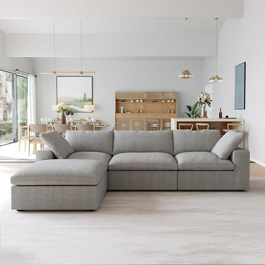 JACH L-Shaped Cloud Sectional Sofa for Living Room, Modular Convertible Sofa, Modern Comfy Couch, Covers Removable, Ottomans with Storage, Cloud Couch Furniture for Living Room Apartment (Grey)