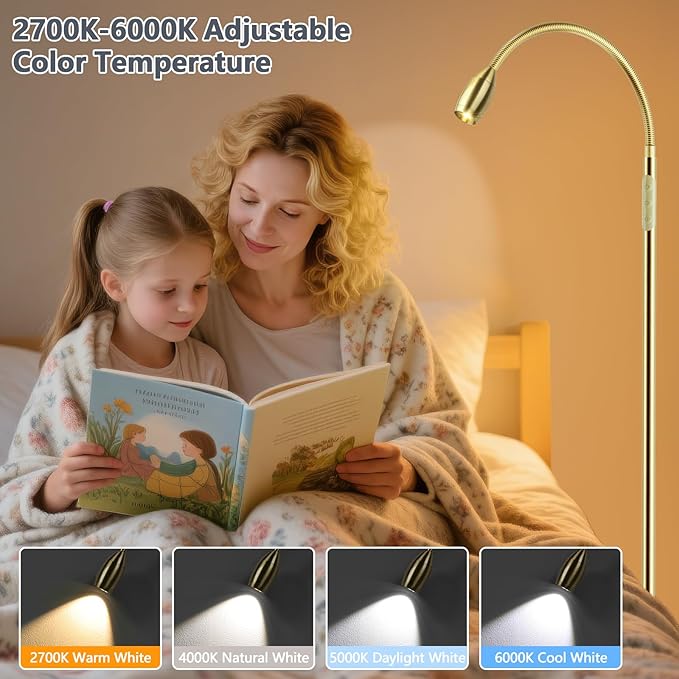 Reading Floor Lamp, 72" Tall LED Lamp with Flexible Gooseneck, Dimmable Zoomable Spotlight, Adjustable Color Beam Standing Lamp, Touch & Remote Control, Task Craft Bedroom Living Room (Light Gold)