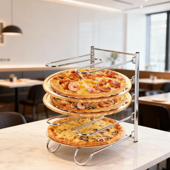 Pizza Rack, 5-Tier Stainless Steel Pizza Pan Storage Rack, Compact and Convenient Design for Easy Storage Multiple Pizzas pan 10.43" L x 8.52" W x 13" H, Pizza Pan Rack