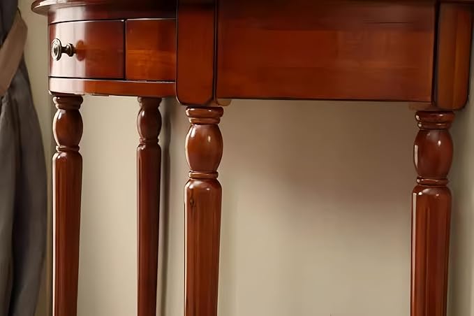 Solid Wood Console Table with Drawer, Semi-Circle Entryway Storage Shelf, Half-Moon Porch Table Side Elegant Vintage Sofa for Living Room (31.5" L x 13.8" W x 31.5" H)