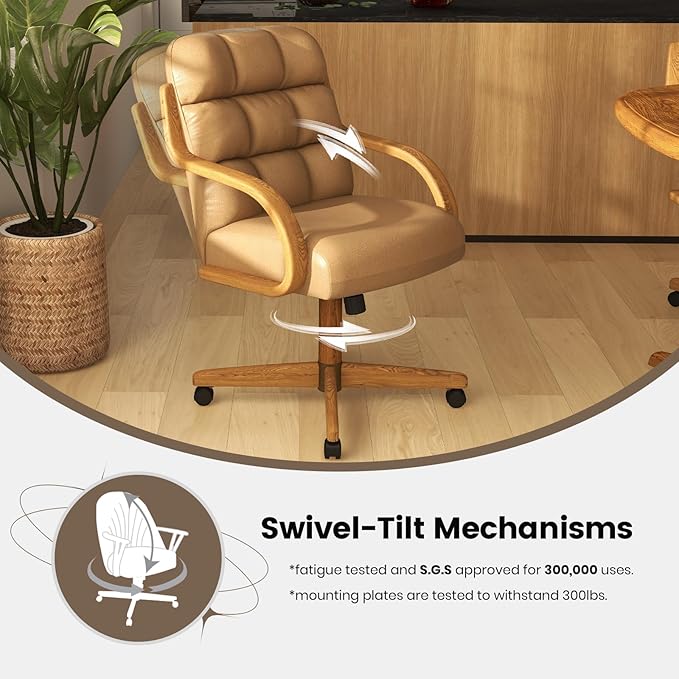 Chromcraft Douglas Set of 1 Classic Caster Swivel Tilt Dining Chairs Swivel Tilt Dining Chairs, Kitchen Chairs (Taupe-Chestnut)
