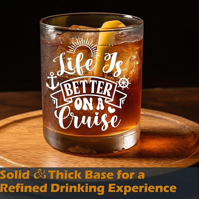 Cruise Cruising Lovers Gifts Old Fashioned Whiskey Glasses, Nautical Gifts for Sailor, Life is Better On a Cruise 10 oz Rocks Barware Cup for Cocktail Drinks Scotch Bourbon Liquor