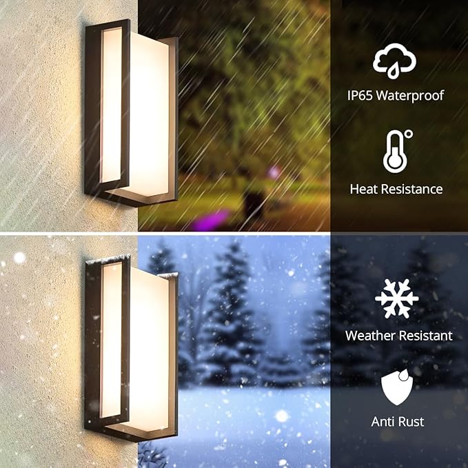 wowlite Outside Lights for House LED, 18W Modern Front Porch Light 3000K 4000K 6500K 3 Colors Changeable, Aluminum Outdoor Light Fixture, Exterior Sconce for Garage Garden Patio