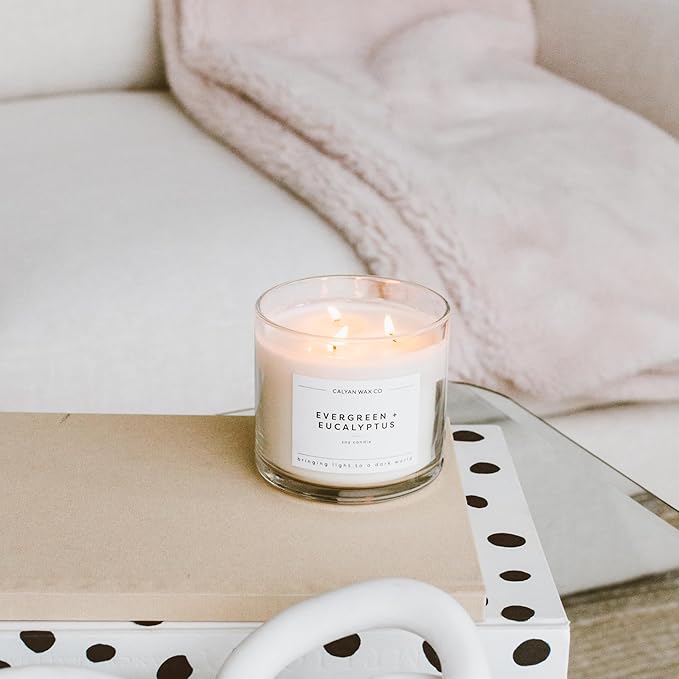 Calyan Wax Co. Seaside & Citrus 3 Wick Scented Candle - 43 Hour Burn - Luxury 3 Wick Soy Candles - Non Toxic Soy Wax Candles - Long Lasting Large Glass Jar Candle for Home - 14.9oz