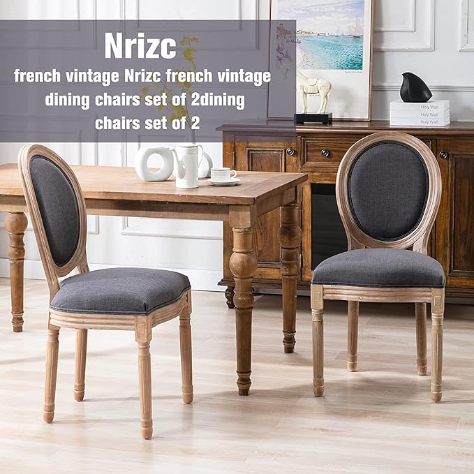 Nrizc French Dining Chairs Set of 2, Farmhouse Dining Chairs, Vintage Country Dining Chair with Round Back, French Bistro Chairs, Fabric Dining Chair for Kitchen, Bedroom