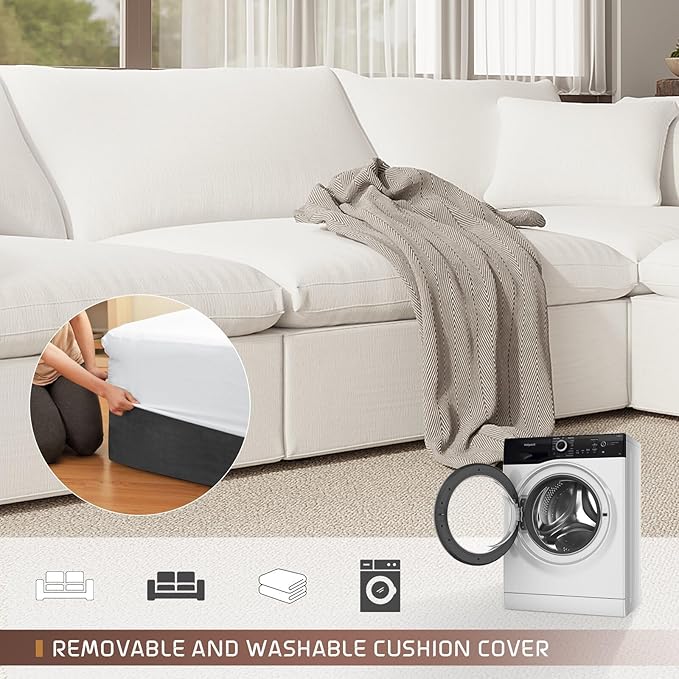 Modular Sectional Cloud Sofa Couch,L Shape 2 Seaters with Chaise Modern Down Filled Sofas Detachable Couch Cushion Covers Couches for Living Room Office Apartment,White