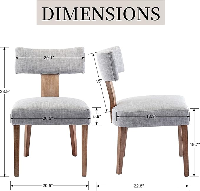 Linen Dining Chairs Set of 2 Modern Dining Chair with Wood Legs, Upholstered Dining Chairs for Dining Room, Kitchen, Vanity, Living Room, Grey