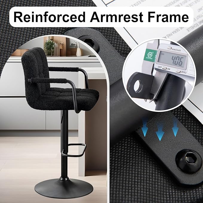 Furnimart 30" Artificial Sherpa Upholstered Bar Stool, Adjustable Counter Stools Bar Chairs Modern Design Swivel Barstools Hydraulic Stools for Kitchen and Dining Room Set of 2 (FauxFur-Black)