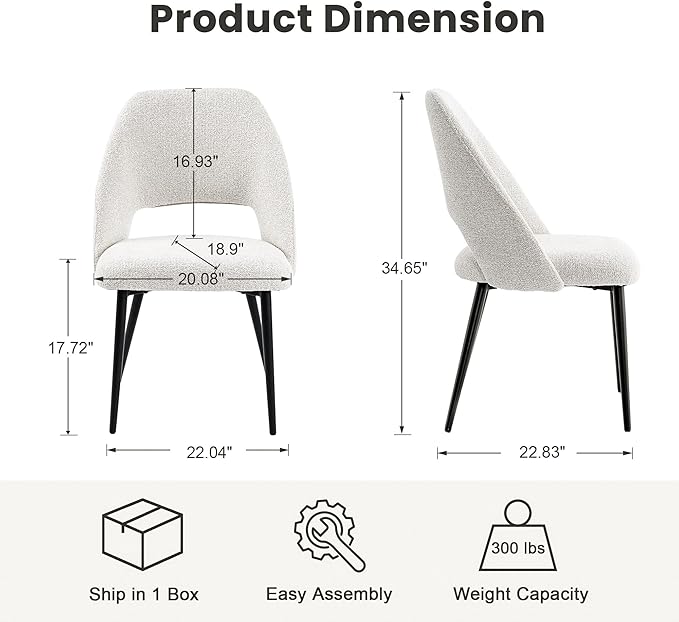 Rowill Dining Chairs Set of 4 Upholstered Dining Room Chairs Mid Century Modern Dining Chairs Kitchen Chairs Accent Chair with Metal Legs for Living Room Bedroom, Boucle Fabric Beige