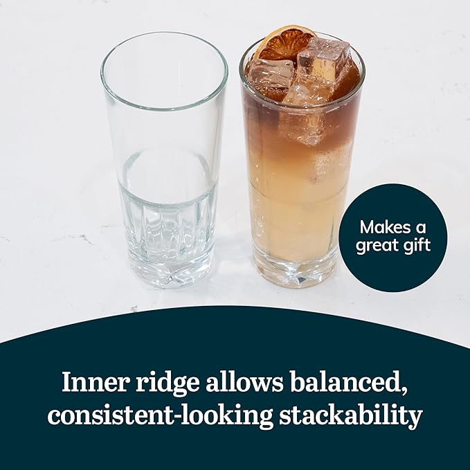 Libbey Bellevue Cocktail Glasses Set, 13.5 Oz, Clear, Stylish Retro Stackable Glass Cups, Modern Glassware Set for Cocktails, Mojito, and More