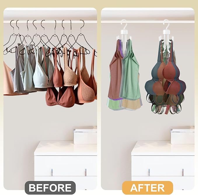 3Pcs Tank Top Hanger, Rotatable Bra Hangers for Closet Organizer, Max 72 Storage Capacity Belt Hanger, Plastic Space Saving Closet Organizers Apartment Dorm Essentials for Bra (2, White)