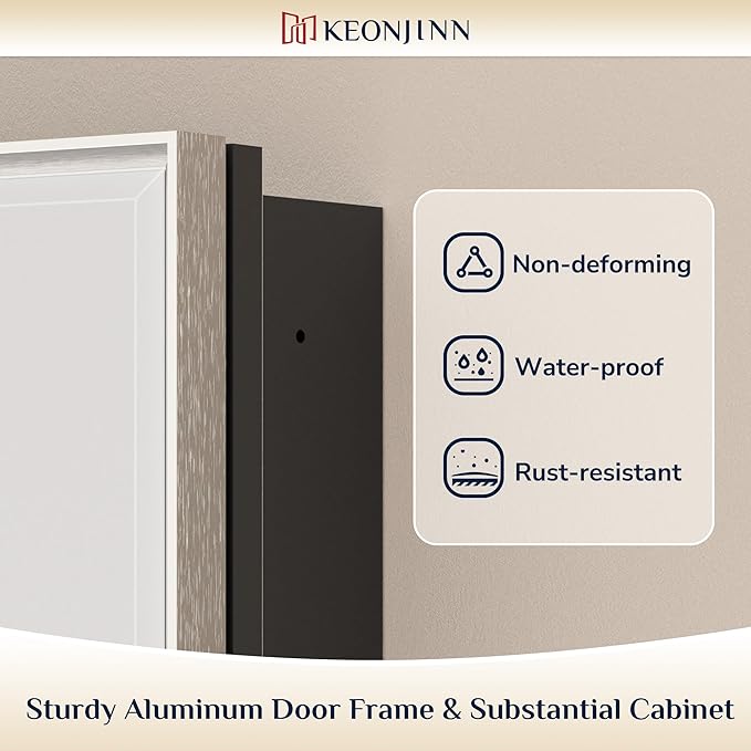 Keonjinn 24" x 30" Medicine Cabinets with Mirror for Bathroom, Brushed Nickel Recessed or Surface Wall-Mounted Aluminum Alloy Framed Beveled Mirror, Farmhouse Bathroom Mirror with Storage Cabinet