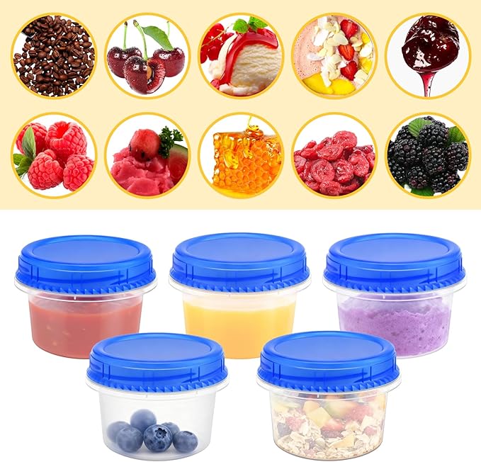 12 Pack Freezer Containers with Screw On Lids, 6 Oz Stackable Reusable Plastic Storage Container, Airtight Plastic Food Storage Containers with Twist Top Lids for Food Soup Jello Sauce