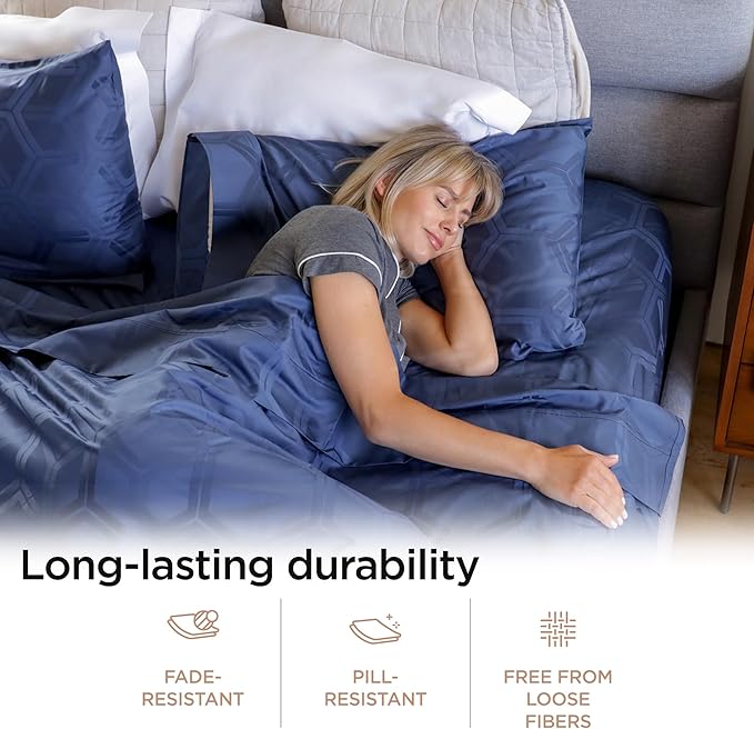 Threadmill 100% Cotton Sheets for King Size Bed - 600 Thread Count King Bed Sheets Set with 16” Deep Pocket - Jacquard Sateen Weave 4-Piece Bedding Set with Cooling Effect, Folkstone Blue