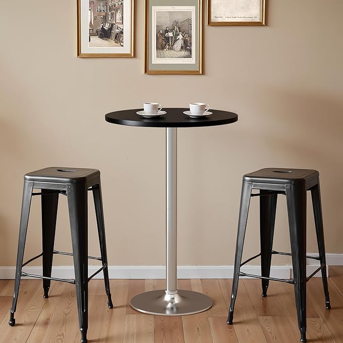 Homall Round Dining Table Bistro Pub 23.8 x 39.5 Inches Bar Table for Kitchen, Dining Room (1, Black-Silver)
