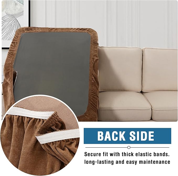 H.VERSAILTEX Couch Cushion Covers Stretch Chenille Chaise Lounge Covers Slipcover Thick Soft Sectional Couch Covers for L Shaped Sofa Both Left/Right(3 Seater Sofa Cushion Cover,Caramel)