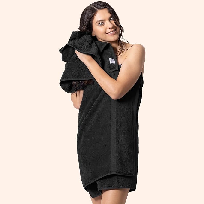 Chakir Turkish Linens 100% Cotton Premium Turkish Towels for Bathroom | 2 Bath Towels - 2 Hand Towels, 2 Washcloths (6-Piece Towel Set, Black)