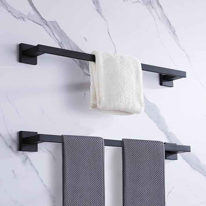 LANC Black Towel Bar for Bathroom Wall Mounted 16-Inche Matte Black Bath Towel Rack Stainless Steel Towel Rod for Cabinet Kitchen Towel Holder Towel Hanger Towel Rail, A9010MB-L4