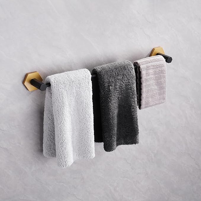GERZWY 24'' Bathroom Towel Bar Stainless Steel Towel Holder for Bath Kitchen Cabinet Heavy Duty Towel Rails, Black & Gold