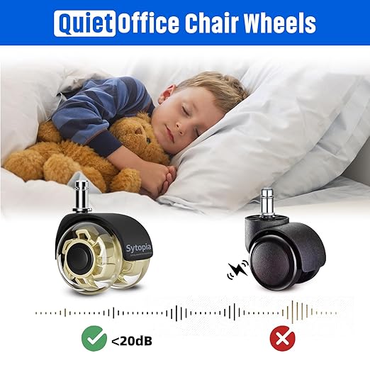 Office Chair Wheels 2" Desk Chair Caster Wheels Smooth Roller Style Quiet for Carpet and Hardwood Floors Universal Fit 11x22 mm Set of 5 Yellow