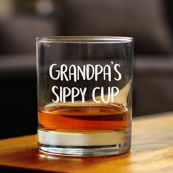 Custom Grandpa's Sippy Cup - Unique Whiskey Rocks Glass for Grandfathers - Fun Grandpa Gifts - 10.25 Oz - Parent - Customized Glasses
