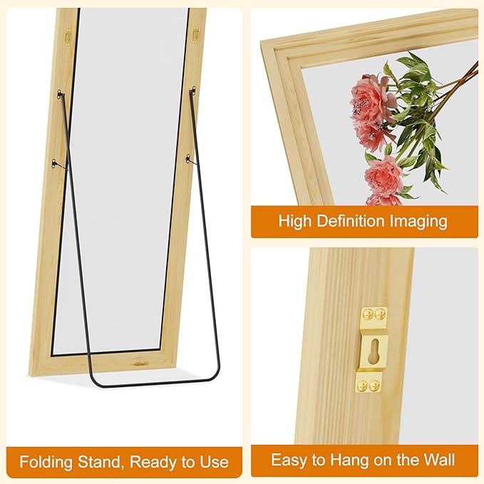 Full Length Mirror,71x32 Inch Full Length Mirror Wall Mounted,Vertical Hanging,Leaning Standing for Bedroom,Living Room,Rectangular Wooden Frame,Log Color.