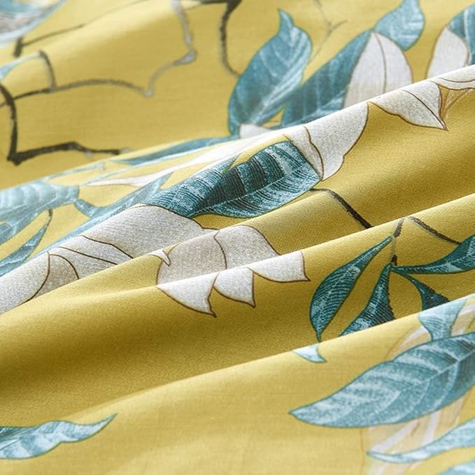 Birds Floral Duvet Cover Set Full Size Flower Bird Pattern Boho Duvet Cover Cotton Vintage Floral Bedding Set Garden Style Gold Yellow Comforter Cover Farmhouse Bedding Cover with 2 Pillowcases