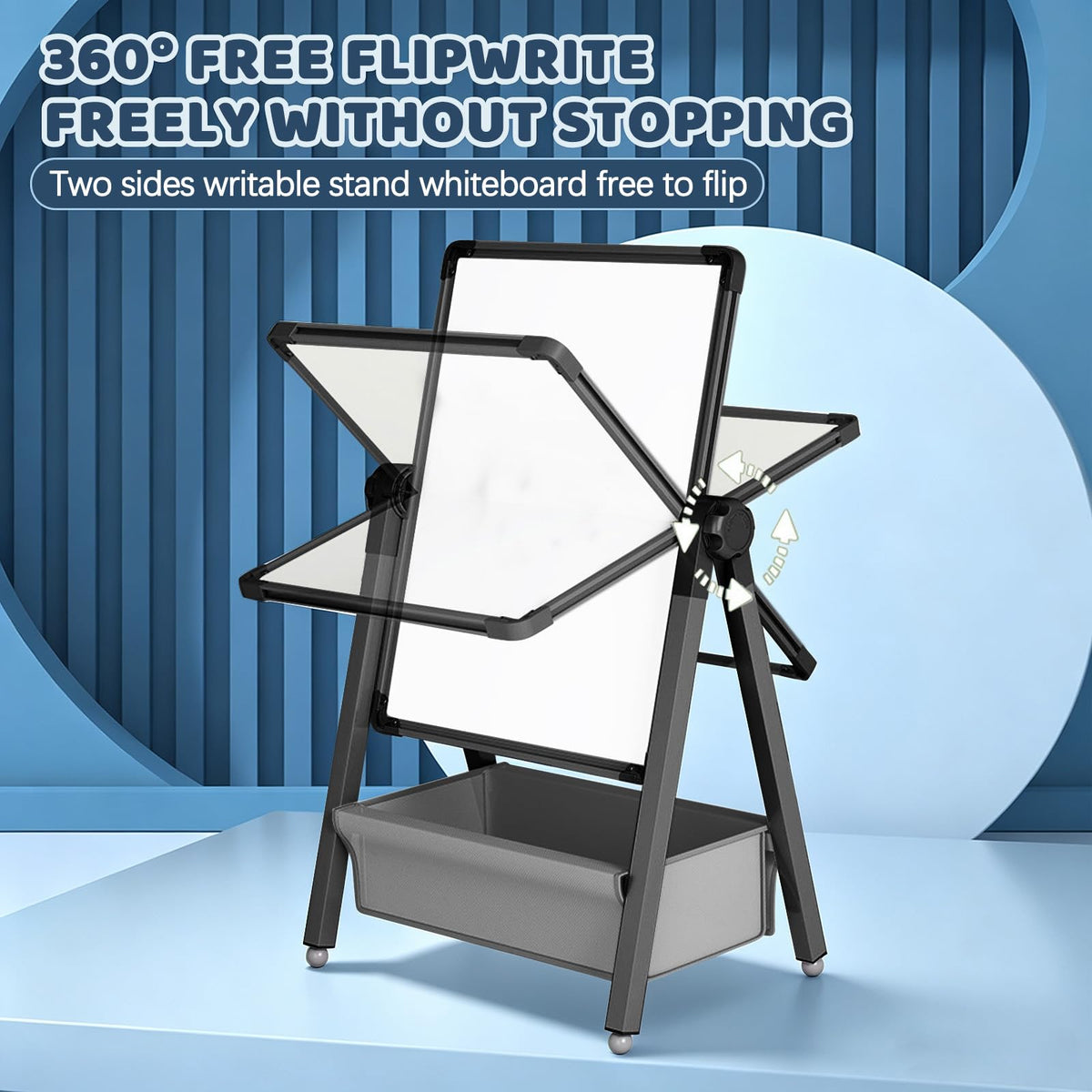 Art Easel for Kids, Double Sided Kids Easel Drawing Board, Whiteboard & Blackboard, 360°Rotating Adjustable(Black)
