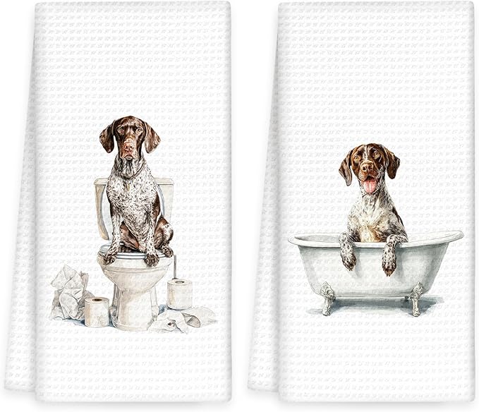 Funny German Shorthaired Pointer Dog Hand Towels Set of 2, Gifts for German Shorthaired Pointer Dog Owners Lovers, Pet Lovers Gifts Toilet Hand Towels for Bathroom Washroom, 16x24In