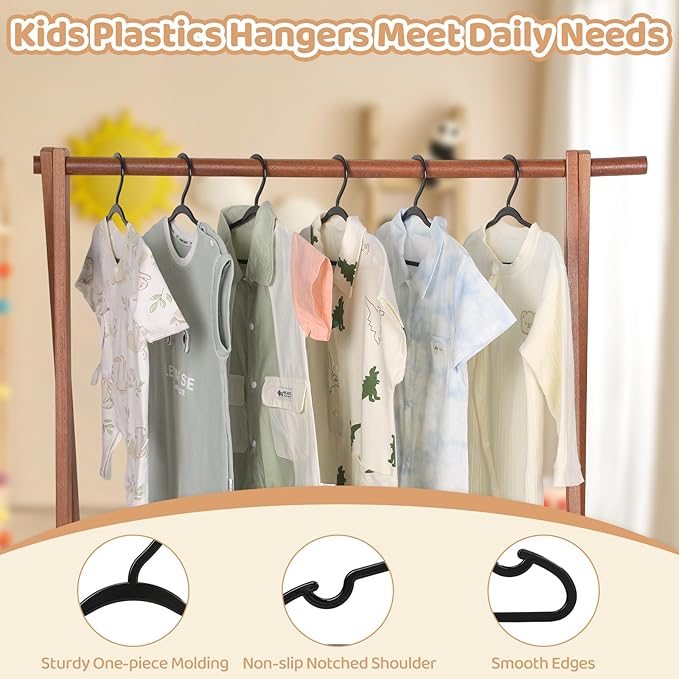 60 Pack Black Baby Hangers 11.42 Inch - Kids Non-Slip Clothes Hangers for Infant & Child, Durable Plastic Children's Hangers for Closet, Pants, Coats, Skirts