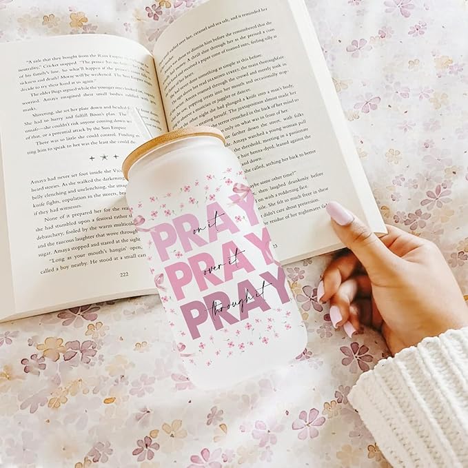 Pray on It Pray over It Pray Through It Prayer Glass Cup 16oz Christian Gifts for Women Inspirational Gifts for Women Cancer Care Gifts for Women Get Well Gifts for Women