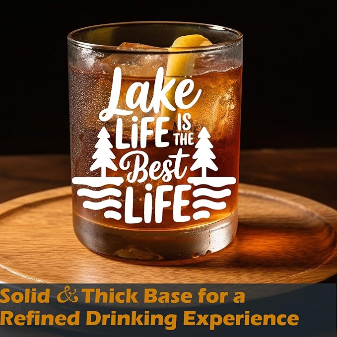 Lake Life Gifts Old Fashioned Whiskey Glasses, Gifts for Lake Lovers, Lakes Life Is The Best 10 oz Rocks Barware Cup for Cocktail Drinks Scotch Bourbon Liquor