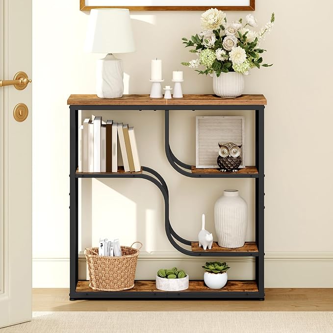 HOOBRO 29.5" Console Table, 5-Tier Sofa Table, Behind Couch Table with Storage Shelves, Narrow Entryway Table for Hallway, Living Rooms, Entryway, Rustic Brown and Black BF69XG01