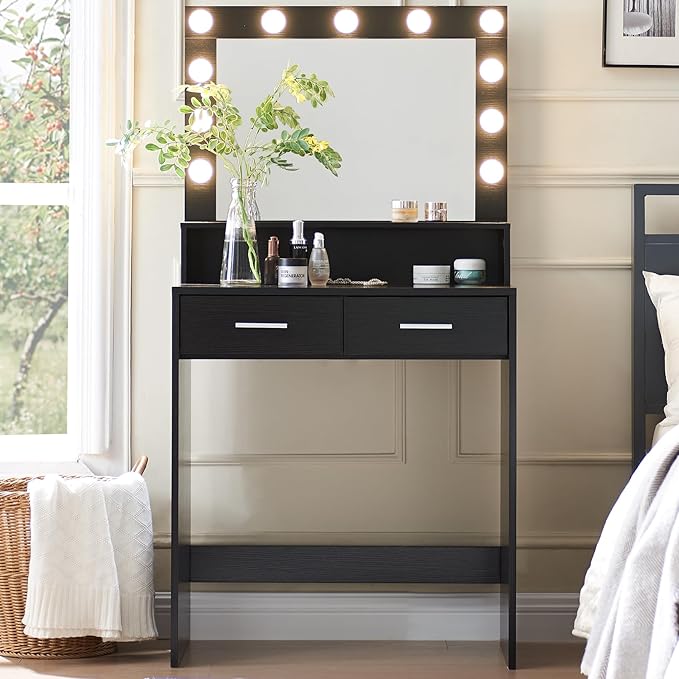 MIRROTOWEL Vanity Desk with Mirror and Lights, Dressing Table with Large Drawer, 2 Level Storage Dresser & 3 Lighting Modes Adjustable Brightness, Suitable for Bedroom