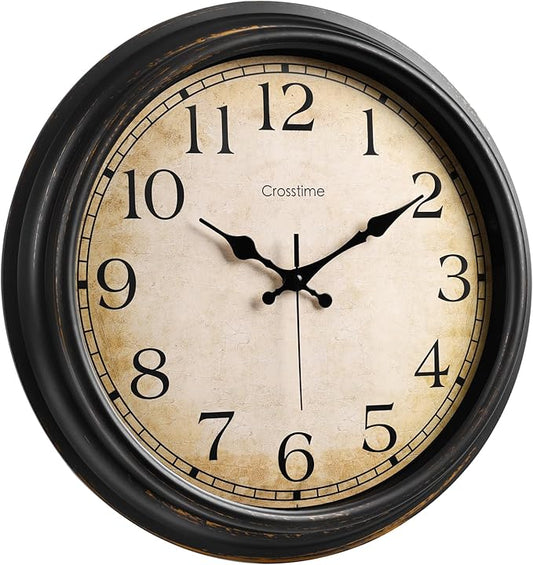 16 Inch Wall Clock Battery Operated Silent Vintage Quartz Analog Round Large Wall Clocks for Living Room Office Kitchen Decor, Bronze