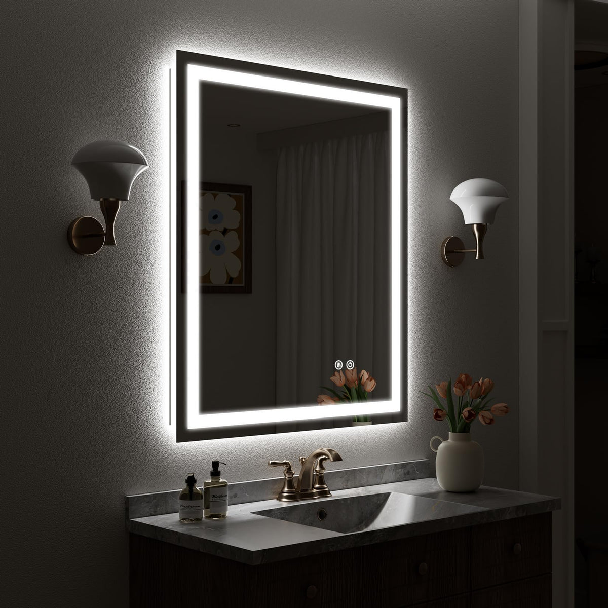 VEEYLOS 20x30 Inch LED Bathroom Mirror with Lights, Backlit & Front Lit