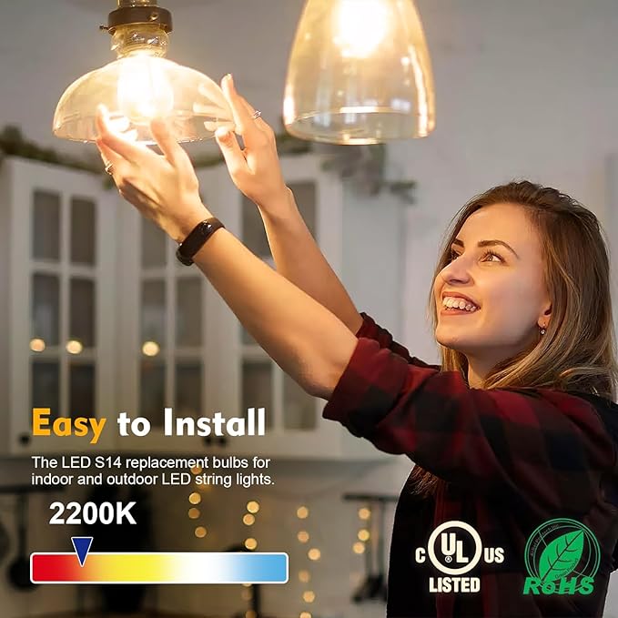 28 Pack S14 Bulbs for Outdoor String Lights, Shatterproof LED Replacement Bulbs for Patio String Lights Outdoor Waterproof, E26 Base, Soft White 2200K, Dimmable