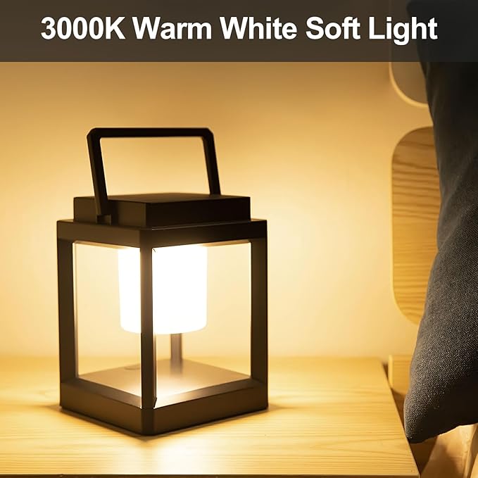 Outdoor Table Lamp, LED Solar Outdoor Lantern, Portable Rechargeable Solar Lamp Waterproof, Touch Control Outdoor Lamps Cordless Lights Decorative for Patio Family Camp/ Reading/ Camping