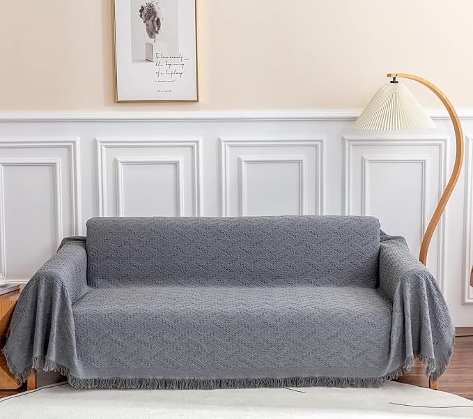 Deep Dream Sectional Covers for 3 Cushion Couch, Sofa Dogs, Geometrical Jacquard Fabric (X-Large, 71" x 118", Dark Grey)