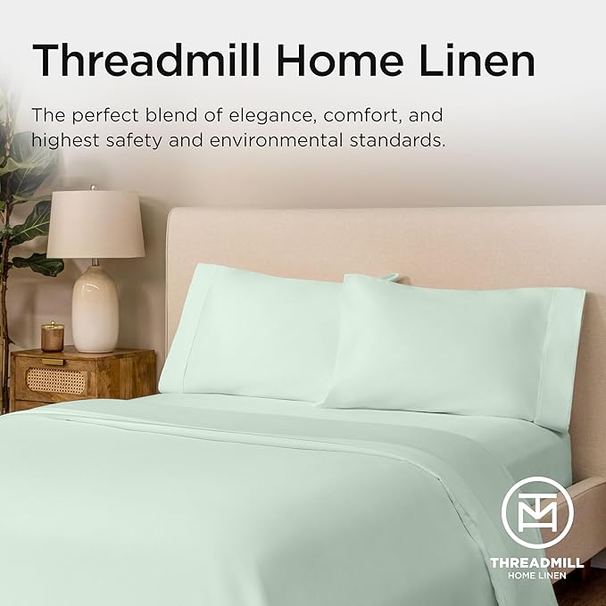 Threadmill Sheets for Twin Mattress | 600 Thread Count Twin Bed Sheets Set with 15” Deep Pocket | Sateen Weave 3-Piece Bedding Set with Cooling Effect | Seaglass