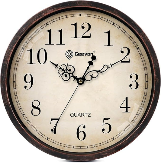Geevon Vintage Wall Clock, Silent 14" Non Ticking Retro Round Clock Quartz Decorative Battery Operated Wall Clock for Kitchen,Office,Classroom,Bedroom,Living Room Decor