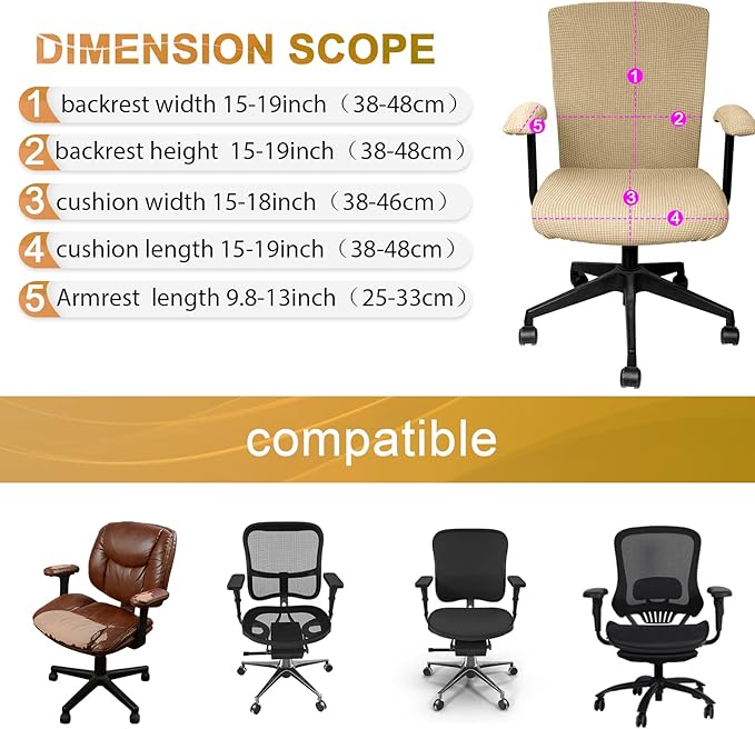 Tallew 4 Pcs Office Chair Covers Set Computer Universal Protective Stretchable Chair Seat Covers Desk Armrest Slipcovers Pads Office Cushion Backrest for Rotating (XL,Camel)