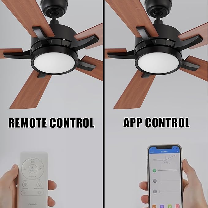 CEME 52" Ceiling Fan with Light and Remote, 10 Speeds Reversible DC Motor Outdoor Ceiling Fan, 3 Light Colors Dimmable Black, Compatible with Alexa, Siri & Google Home, Black & Brown