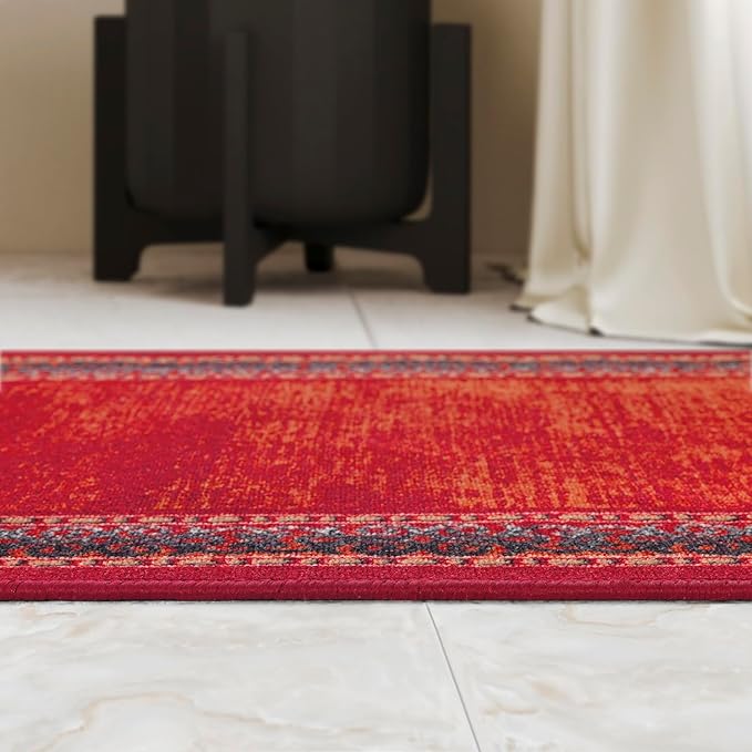 Antep Rugs Alfombras Bordered Modern 2x4 Non-Slip (Non-Skid) Low Pile Rubber Backing Kitchen Area Rug (Maroon Red, 2'3" x 4')